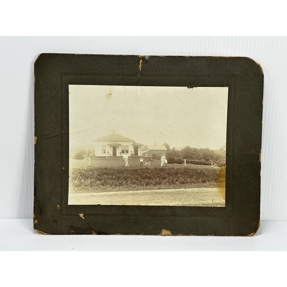 1900's Antique Large Photograph Victorian Edwardian People Standing in Yard